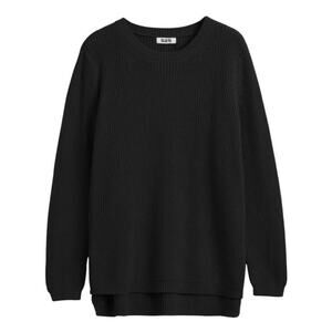 525 AMERICA Emma 100% Cotton Crewneck Shaker Stitch Sweater Black XS